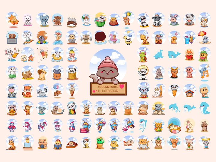Adorable animals, Happy summer animal collection