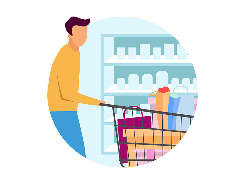 Buyer at supermarket flat concept icon
