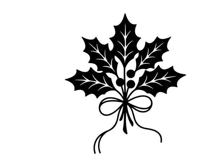 Black silhouette of holly leaves and berries for Christmas decoration