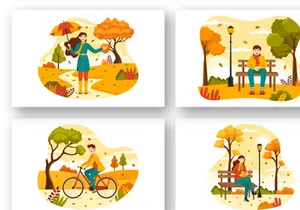 12 Autumn Activity Vector Illustration