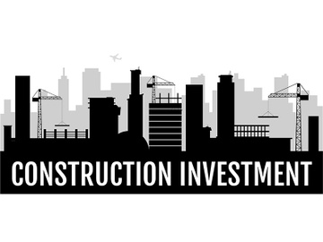 Construction investment black silhouette banner vector template preview picture