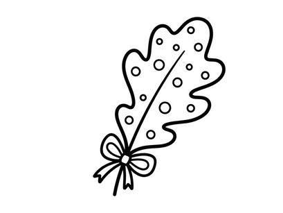 Hand drawn oak leaf with polka dots and bow. Cute autumn doodle for seasonal design.