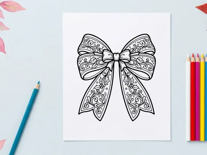 Laço de Natal decorativo com padrões florais intrincados para design de embrulho de presente festivo