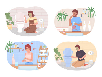 People suffering from pain and nausea 2D vector isolated illustrations set preview picture