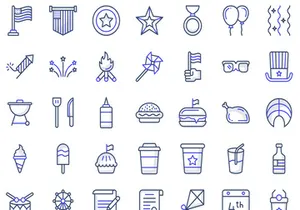 Set of 4th july Colored Line Icons