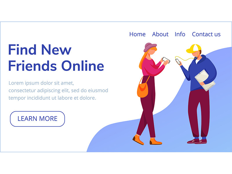 Find new friends online landing page vector template