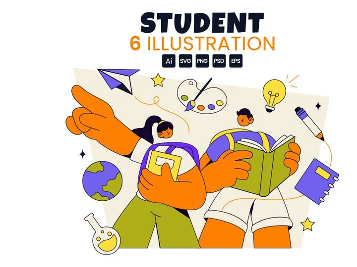 6 Student Vector Illustration
