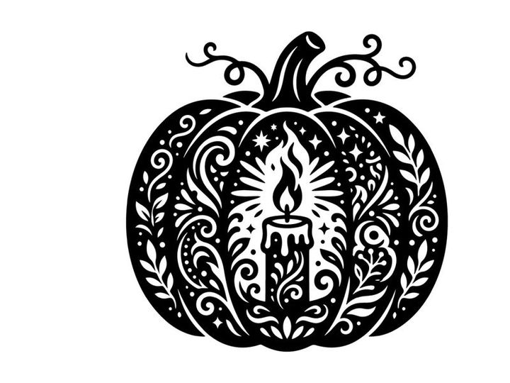 Halloween pumpkin with candle silhouette for spooky holiday decor