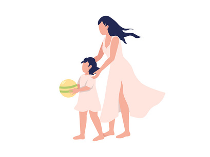 Mother holding little daughter semi flat color vector characters