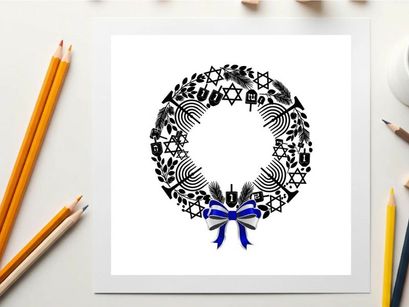 Hanukkah wreath silhouette with star of david and menorah symbols