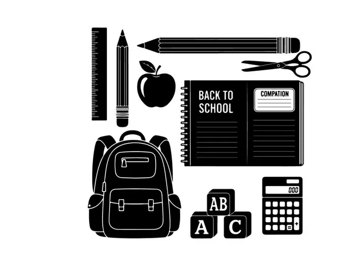 Back to school silhouette of educational supplies and objects