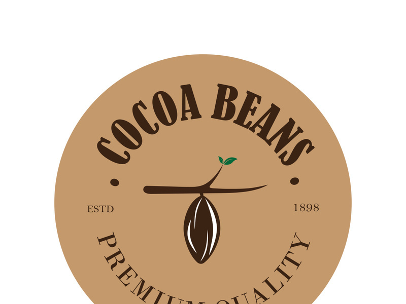 cocoa logo,cocoa bean,cocoa tree,cocoa branches and leaves,chocolate mix on white background,vintage,modern,simple,minimalist icon illustration template design vector