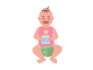 Joyful baby girl with cubes semi flat color vector character preview picture
