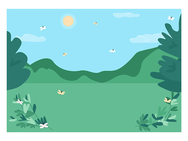 Daytime forest clearing flat color vector illustration