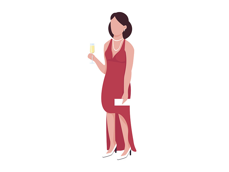 Pretty woman with sparkling wine glass semi flat color vector character