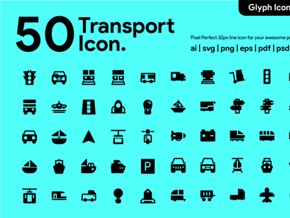 50 Transportation Glyph Icon