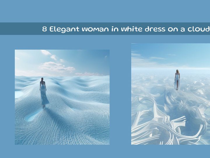 Elegant woman in white dress on a cloud