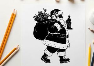 Santa claus silhouette walking with a large sack