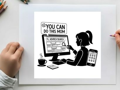 Silhouette of a woman job searching on computer with encouragement