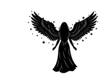 Silhouette of a winged angel with stars