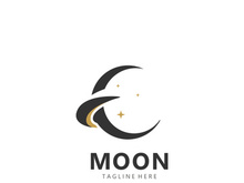 Moon elegant crescent and star logo design line in simple style outline background