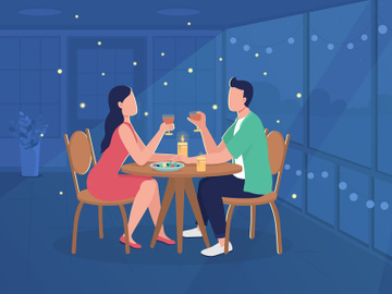 Couple at restaurant flat color vector illustration preview picture