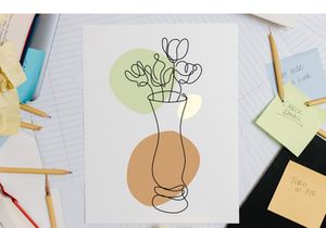 Flower Bouquet Shape Minimalist Line Art Drawing