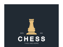 Chess strategy game logo with horse, king, pawn, minister and rook. Logo for chess tournament, chess team, chess championship, chess game application.