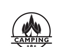 Pine trees and camping tent textured logo design vector illustration