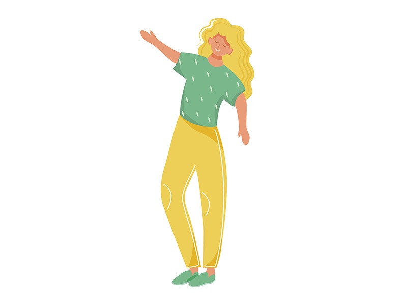 Young dancing woman flat vector illustration