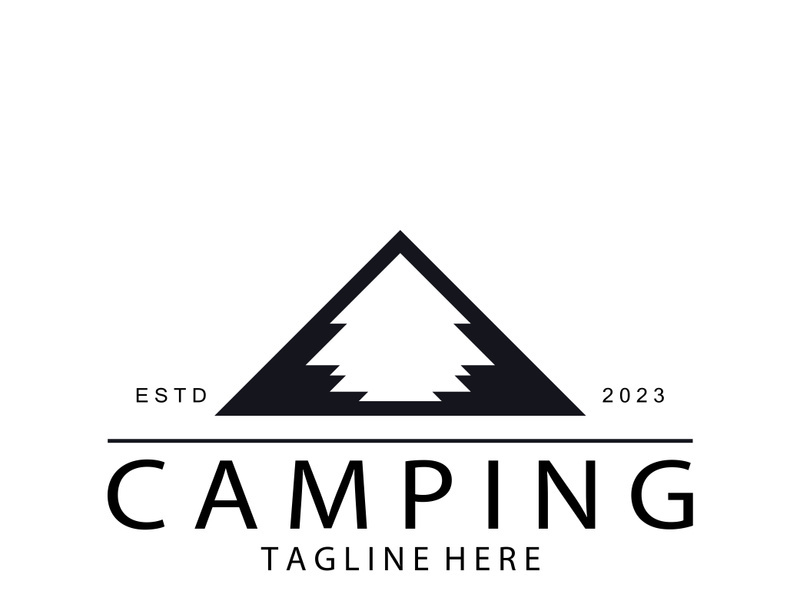 vintage and retro tent logo, camping. With tent, tree and bonfire sign. adventurers, scouts, climbers, camping equipment center