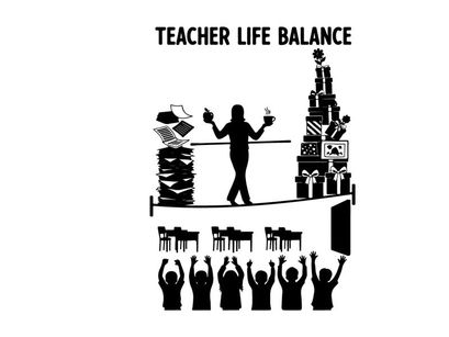 Teacher life balance silhouette of educator juggling responsibilities
