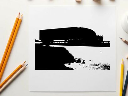 Silhouette of a large building near a body of water