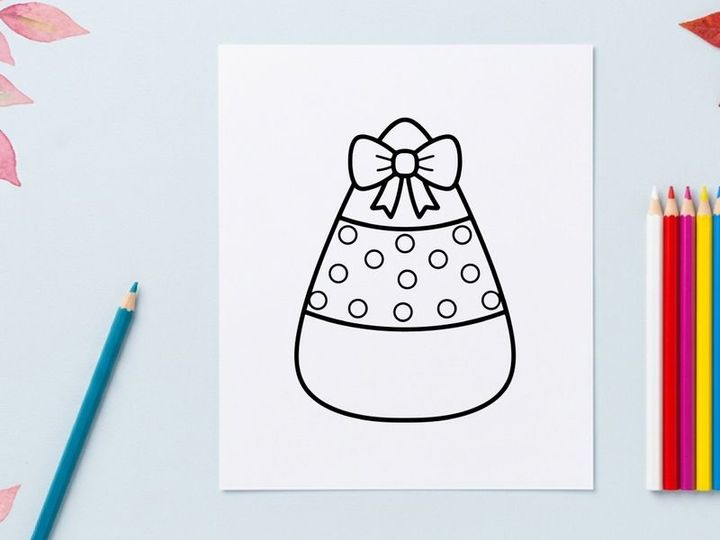 Candy corn coloring page. Cute Halloween treat drawing for kids activity.