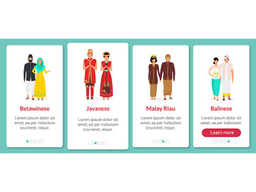 Indonesian ethnic groups onboarding mobile app screen vector template preview picture