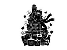 Silhouette of a woman surrounded by fall items and pumpkin spice latte