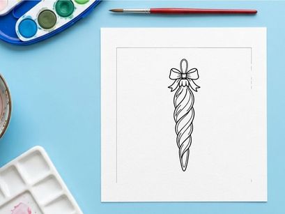 Hand-drawn Christmas candy cane with snowflake bow isolated on white background