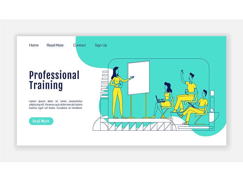 Professional training landing page flat silhouette vector template