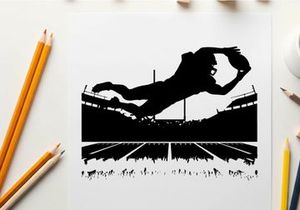 Athlete silhouette jumping over hurdle in stadium silhouette