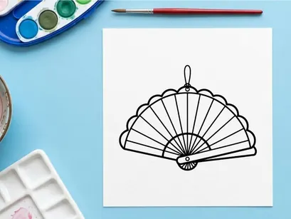 Handheld decorative Halloween paper fan with scalloped edges. Spooky seasonal accessory for party decor and trick-or-treat events.