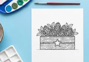 Ilustrasi vektor hiasan Natal bergaya tangan dengan bintang dan ranting pinus untuk dekorasi festif