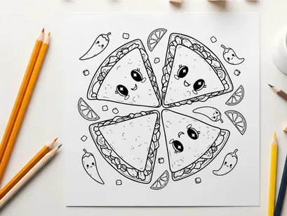 Cute pizza slices with faces vector illustration