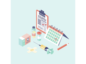 Vaccination calendar isometric color vector illustration preview picture