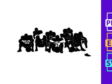 Blurry black and white photo of football players sitting in a row on the ground together preview picture