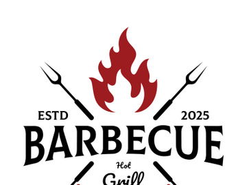 Simple Barbecue Vintage hot grill, with crossed flames and spatula. Logo for restaurant, badge, cafe and bar.vector preview picture