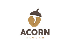 Acorn Logo, Nut Design With Oak Leaves Simple