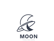 Moon elegant crescent and star logo design line in simple style outline background