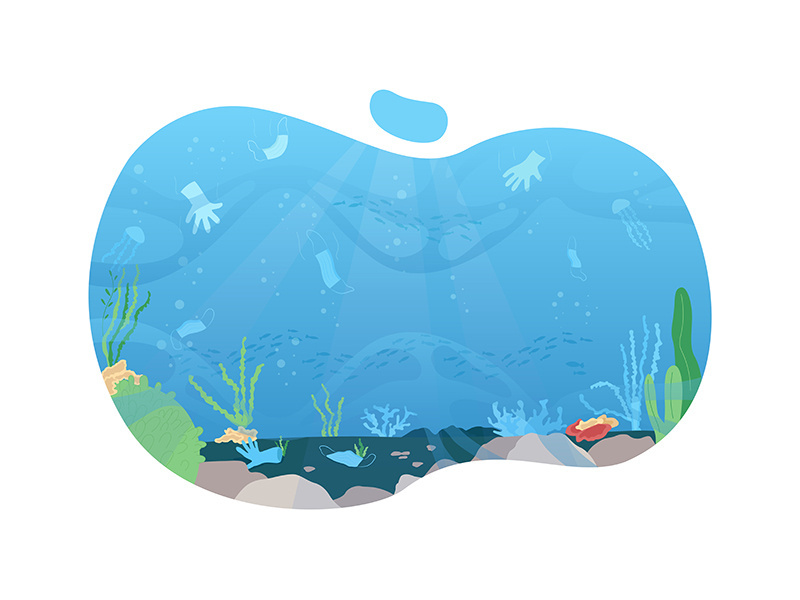 Ocean pollution 2D vector web banner, poster