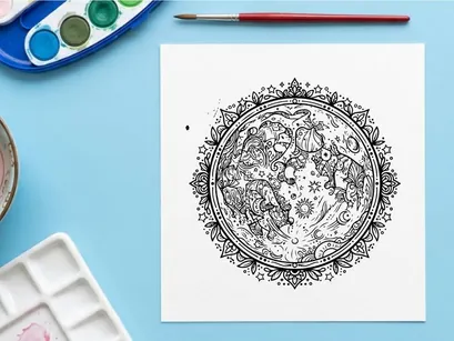 Intricate floral mandala design for art and decor projects. Hand-drawn circular pattern with botanical motifs and ornate detailing.