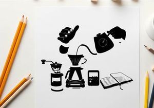 Silhouette of coffee brewing and writing in morning silhouette
